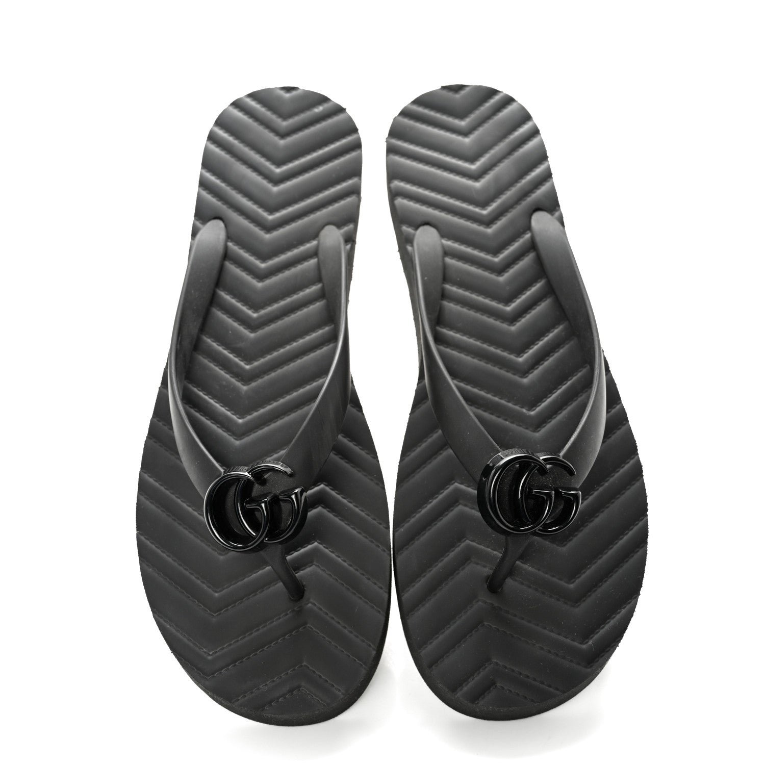 Gucci Rubber Chevron Womens GG Thong Sandals 42 Black 5 of 10