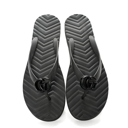 Gucci Rubber Chevron Womens GG Thong Sandals 42 Black 5 of 10