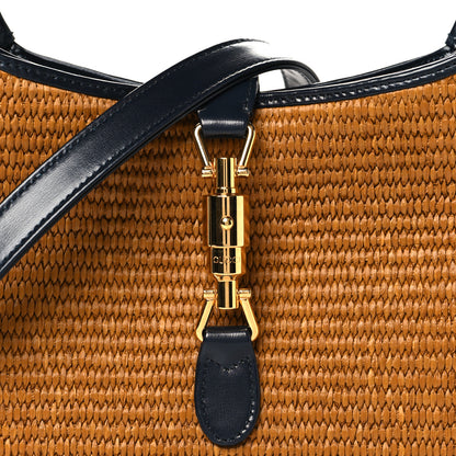 Gucci Straw Lux Boarded Dyana Lux Calfskin Small Jackie 1961 Hobo Natural Blue 8 of 11