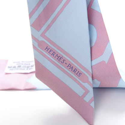 Hermes Silk Les Coupes Tattoo Twilly Ciel Vieux Rose 3 of 4