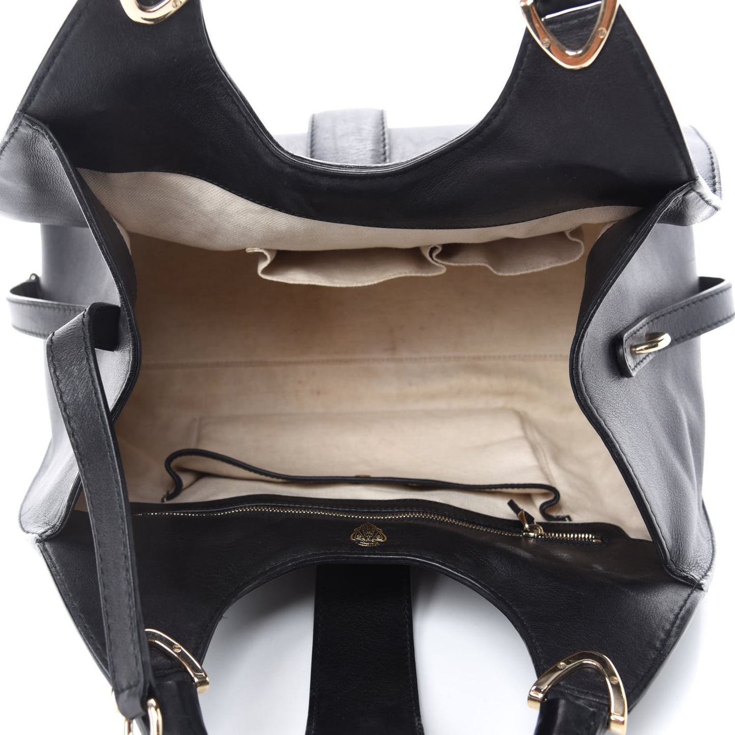 Calfskin Medium Stirrup Top Handle Bag Black