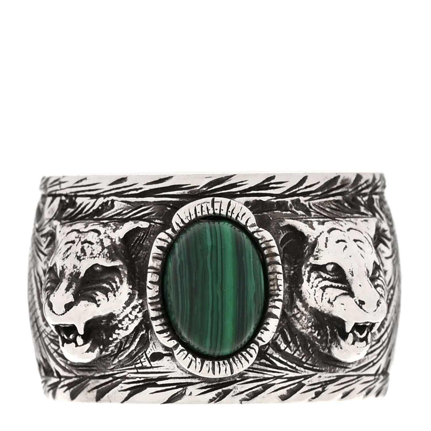 Gucci Sterling Silver Resin Feline Garden Ring 60 9 Green 1 of 5