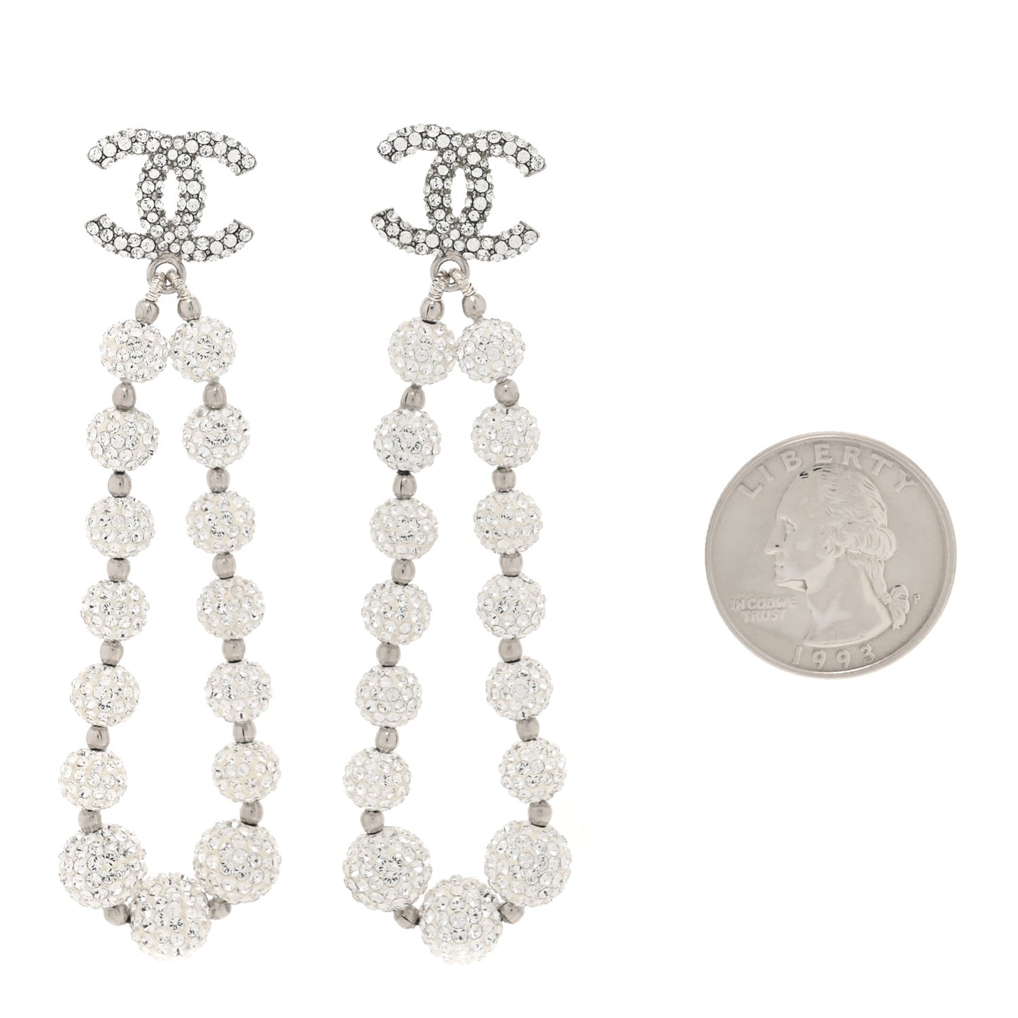 Crystal CC Ball Drop Earrings Silver
