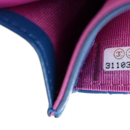 Chanel Lambskin Quilted Flap Card Holder Wallet Blue Pink 8 of 9