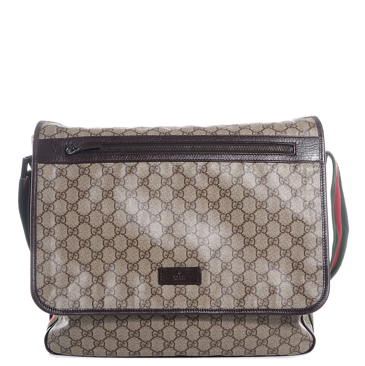 GG Plus Monogram Web Large Flap Messenger Bag Beige Dark Brown