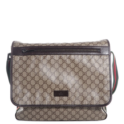 Gucci GG Plus Monogram Web Large Flap Messenger Bag Beige Dark Brown 1 of 7