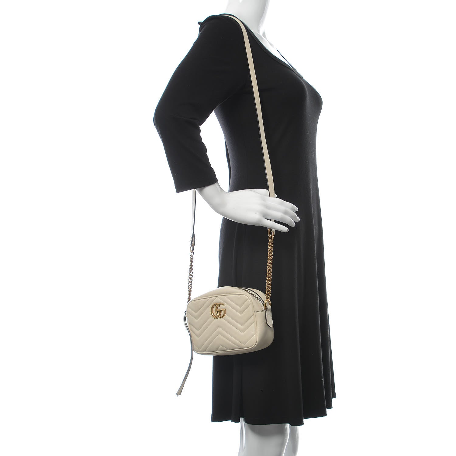 Gucci Calfskin Matelasse Mini GG Marmont Chain Shoulder Bag White 2 of 8