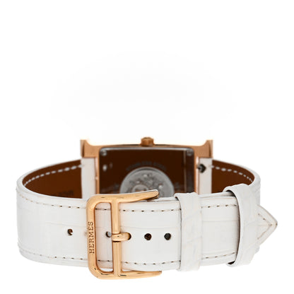 Hermes Stainless Steel Alligator Diamond Mother of Pearl 26mm Heure H Hour Quartz Watch Blanc 3 of 5