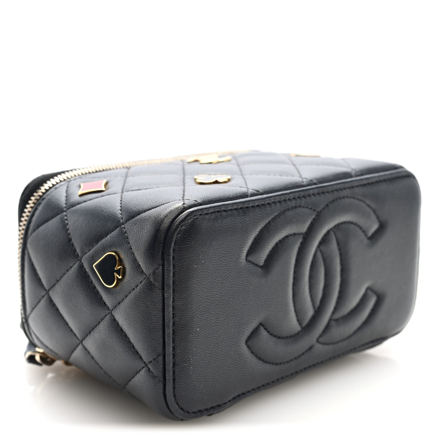 Chanel Lambskin Quilted Enamel Coco Casino Small Vanity Case With Chain Black 4 of 11
