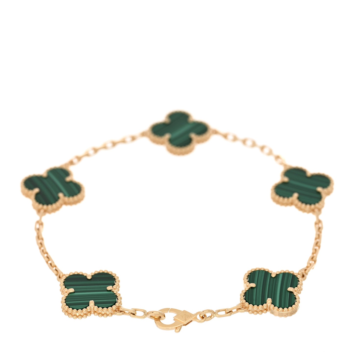 18K Yellow Gold Malachite 5 Motifs Vintage Alhambra Bracelet