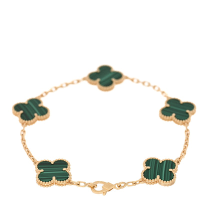 Van Cleef & Arpels 18K Yellow Gold Malachite 5 Motifs Vintage Alhambra Bracelet 2 of 4
