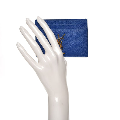 Saint Laurent Grain De Poudre Matelasse Chevron Credit Monogram Card Case Blue Majorelle 2 of 8