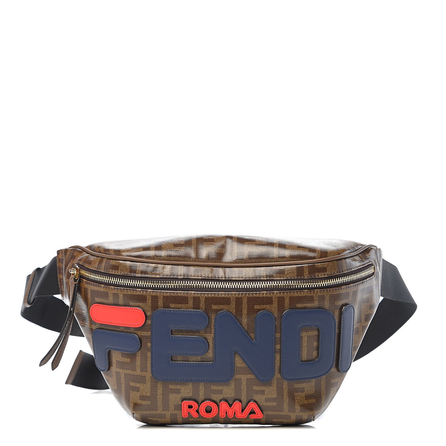 X FILA Glazed Fabric Vitello Century FF 1974 Mania Belt Bag Mogano Panna Blueberry