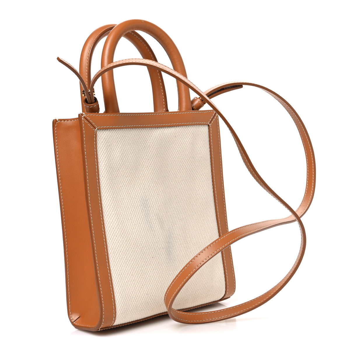 Canvas Calfskin Mini Vertical Cabas Natural Tan