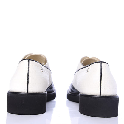 Chanel Calfskin Embossed Lace Up Oxfords 37 White Black 6 of 9