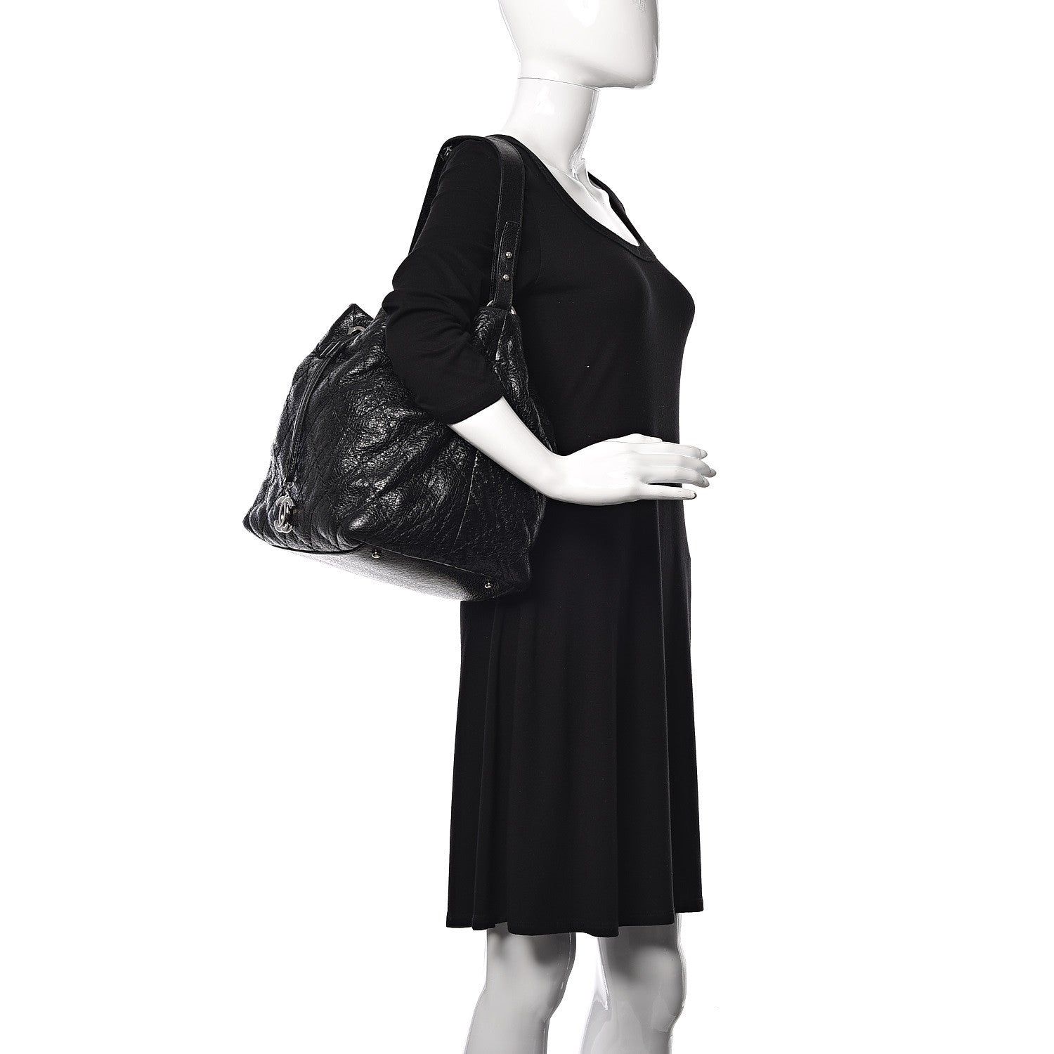 Chanel Glazed Calfskin On The Road Drawstring Tote Black 2 of 14