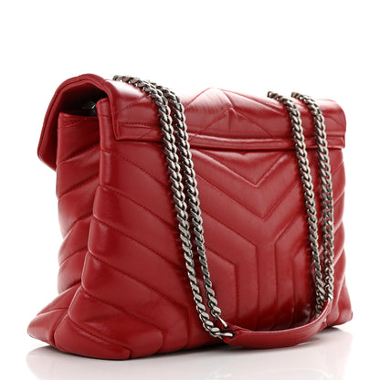 Saint Laurent Calfskin Y Quilted Monogram Medium Loulou Chain Satchel Rouge Eros 2 of 16