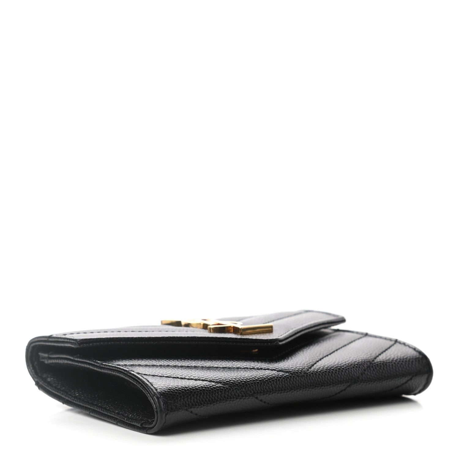Saint Laurent Grain De Poudre Matelasse Chevron Small Monogram Envelope Wallet Black 4 of 6
