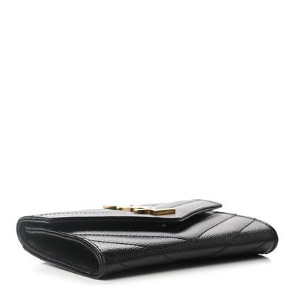 Saint Laurent Grain De Poudre Matelasse Chevron Small Monogram Envelope Wallet Black 4 of 6