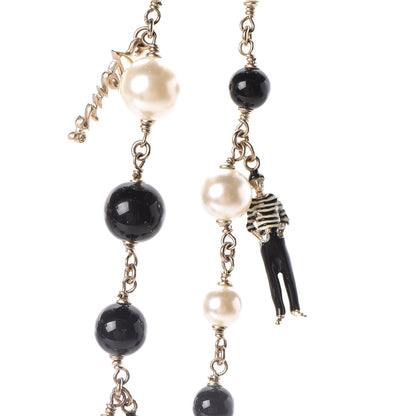 Chanel Pearl Bead Enamel CC Coco Long Necklace Black Gold 3 of 6