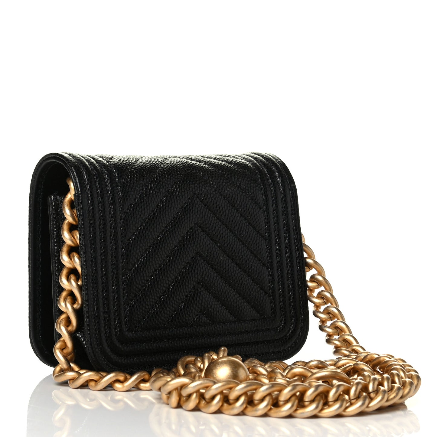 Caviar Chevron Quilted Boy Flap Waist Belt Bag Black