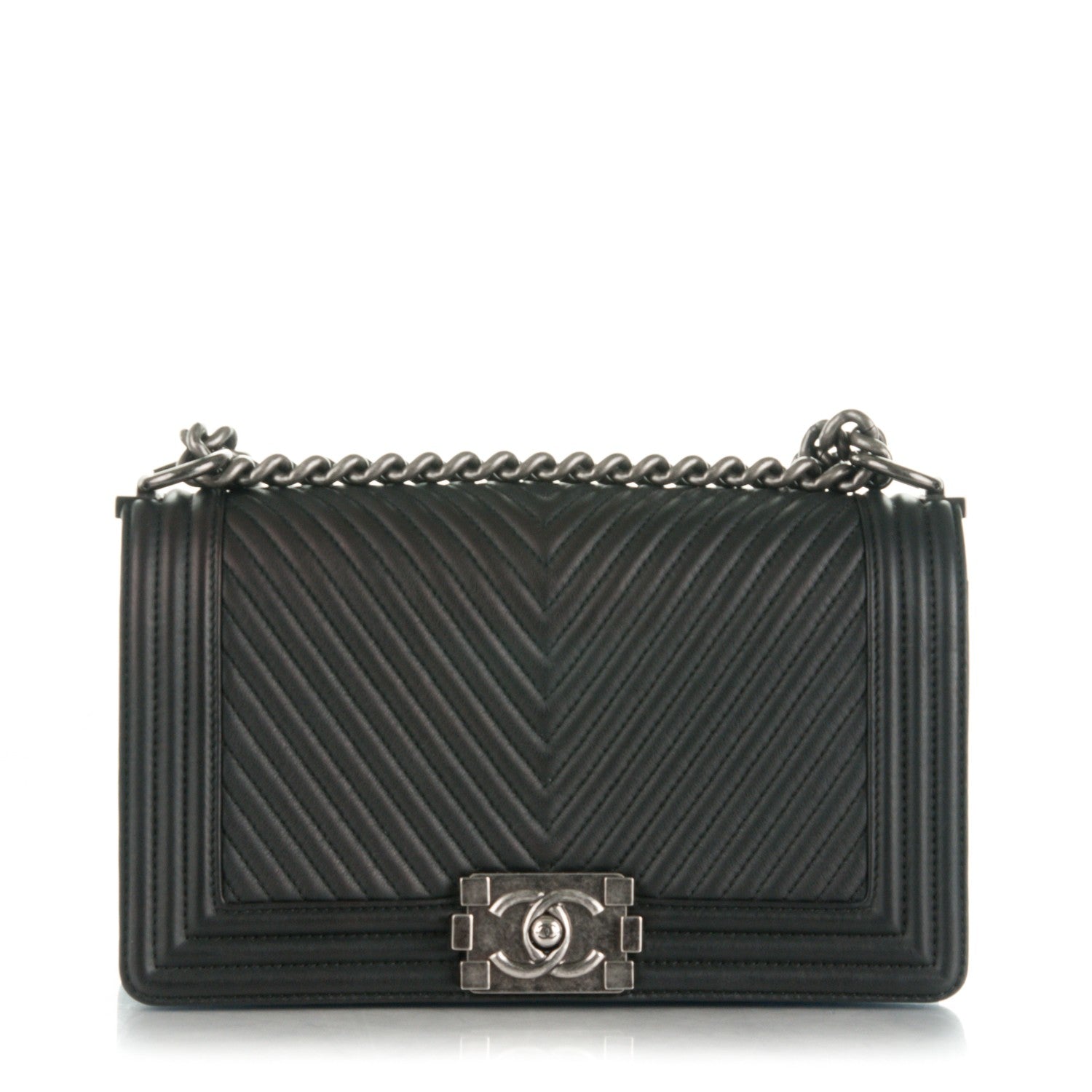 Chanel Wrinkled Lambskin Chevron Quilted Medium Boy Flap Black 1 of 9