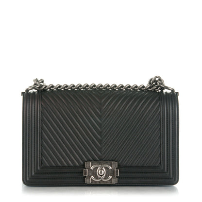 Chanel Wrinkled Lambskin Chevron Quilted Medium Boy Flap Black 1 of 9