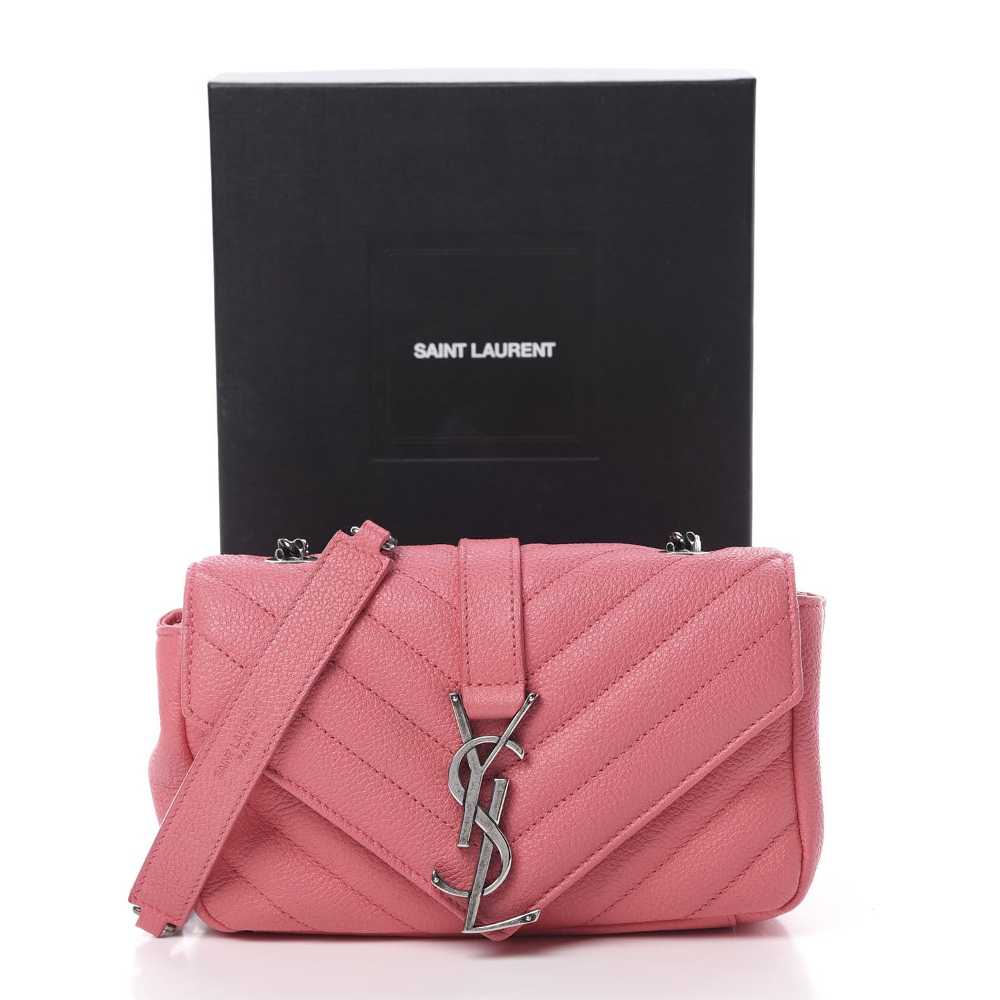 Grained Calfskin Matelassé Chevron Monogram Classic Baby Chain Bag Rose Dark