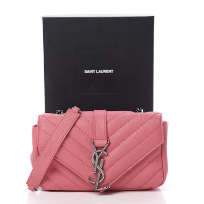 Saint Laurent Grained Calfskin Matelassé Chevron Monogram Classic Baby Chain Bag Rose Dark 14 of 14