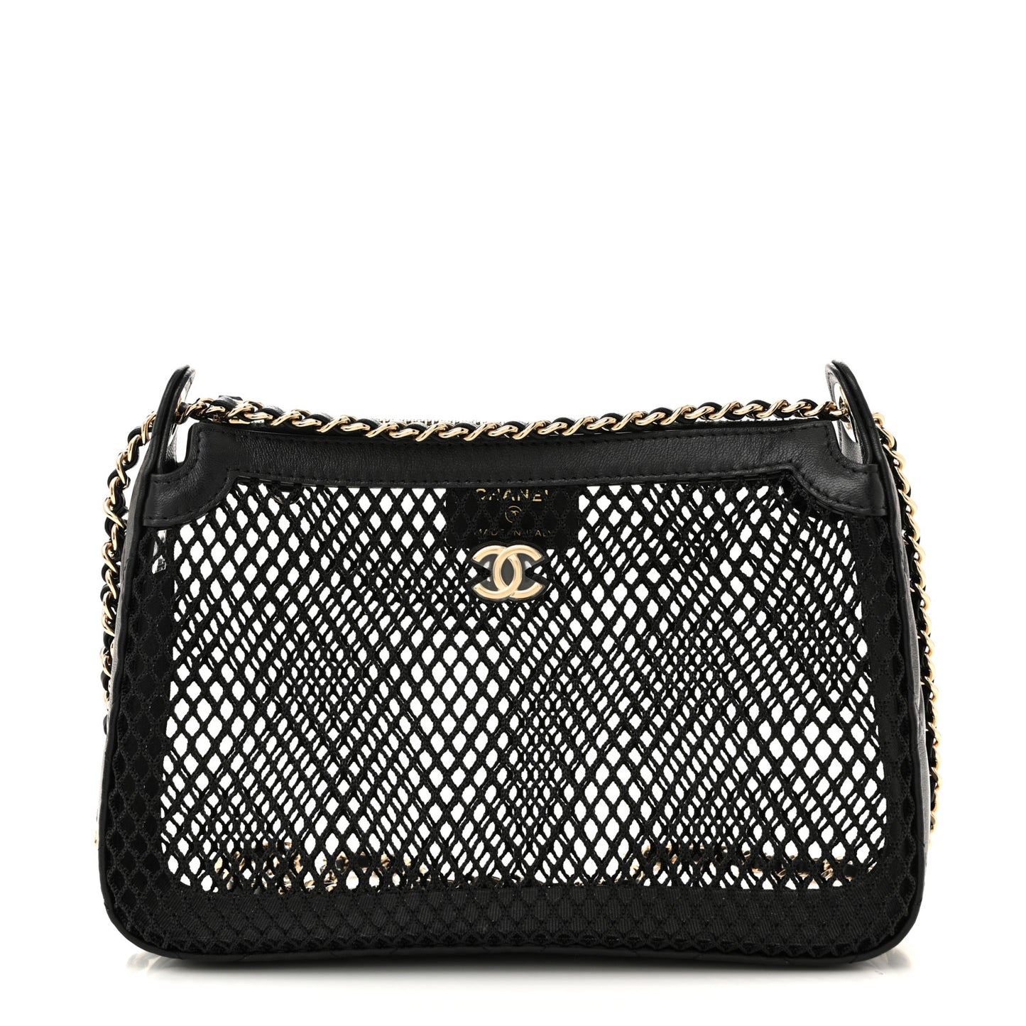 Mesh Shiny Lambskin Clutch With Chain Black