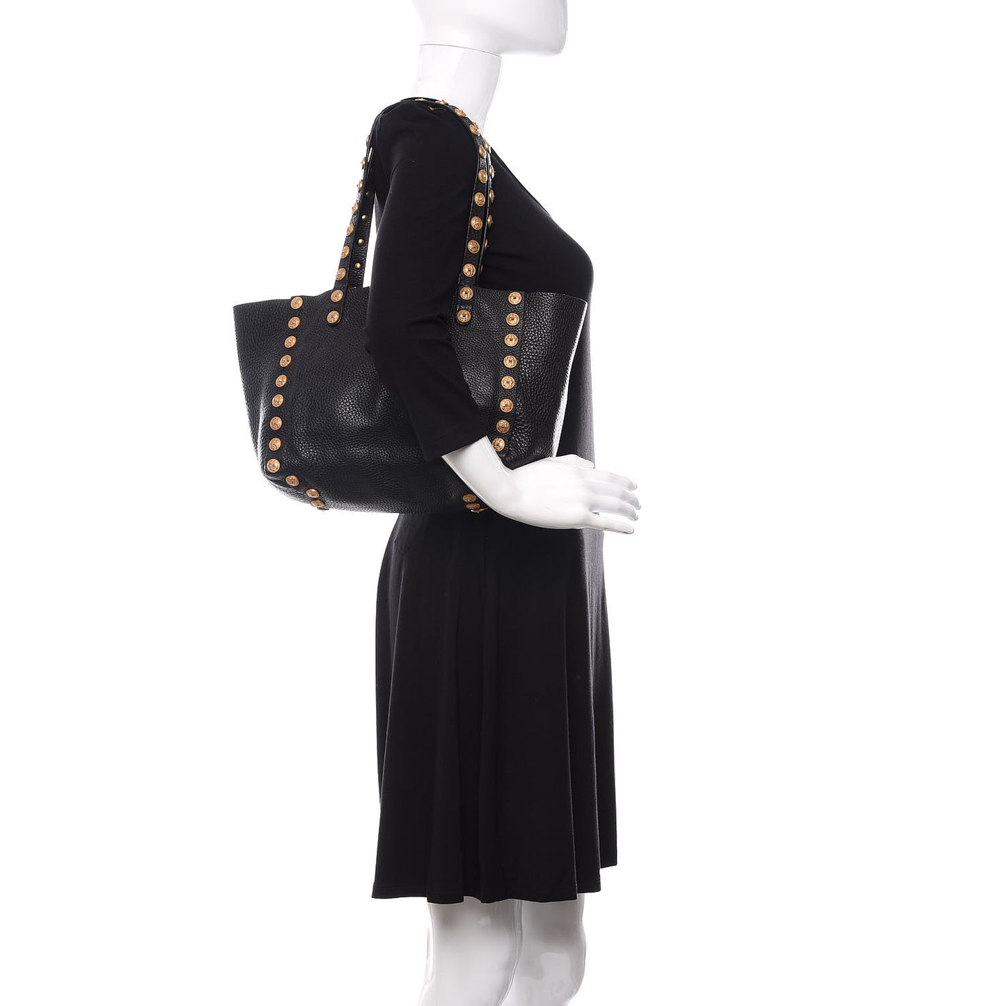 Pebble Calfskin Studded Zodiac Tote Black