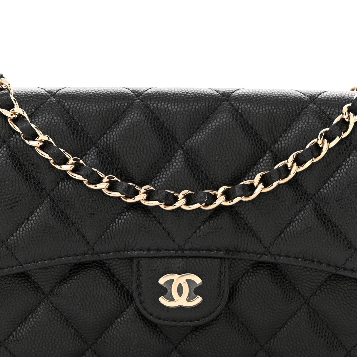 Caviar Quilted Flap Phone Holder With Chain Black