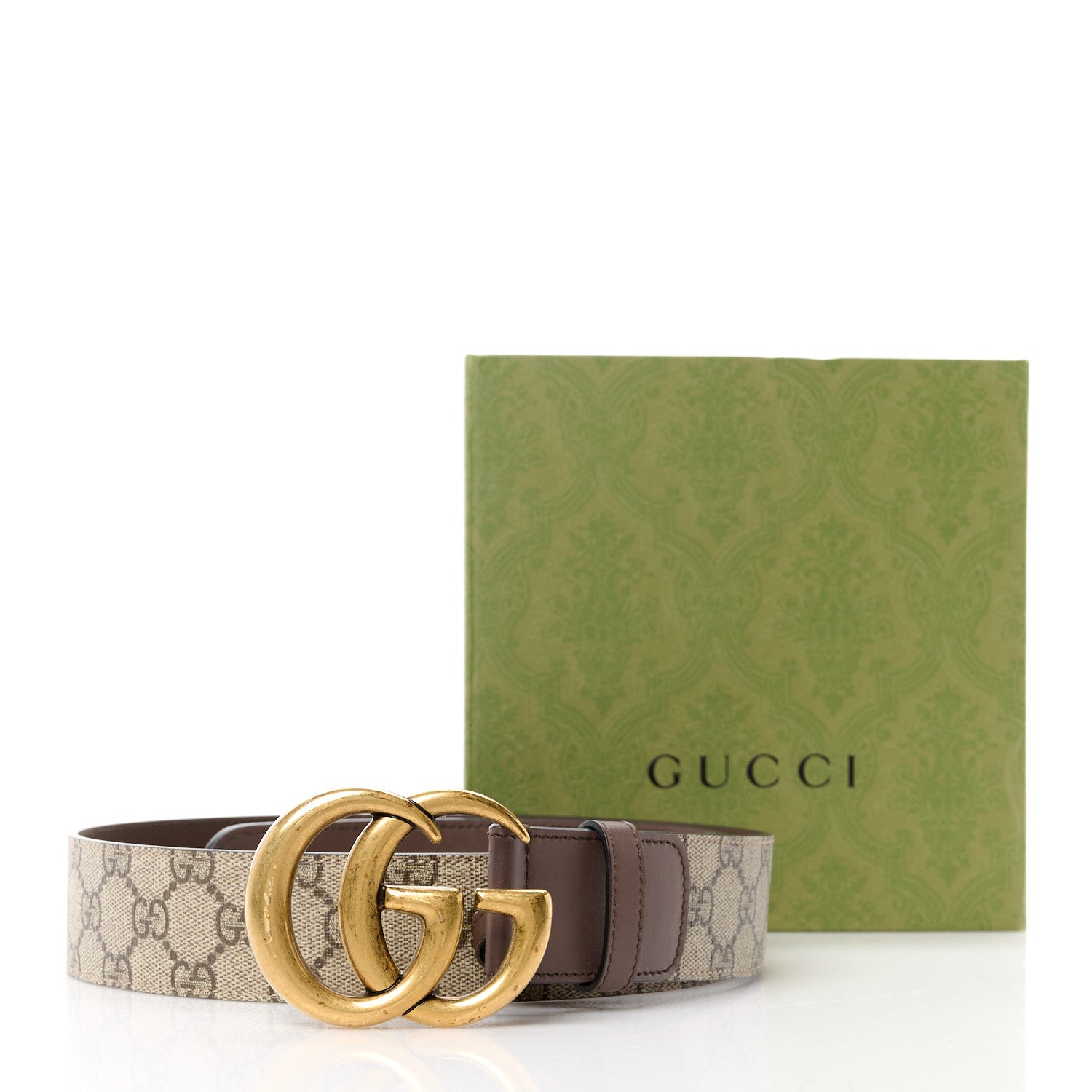Gucci GG Supreme Monogram Matte Plutone Calfskin Double G 40mm Belt 90 36 Beige Ebony New Acero 5 of 5