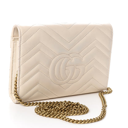 Gucci Calfskin Matelasse GG Marmont Chain Wallet Mystic White 2 of 12