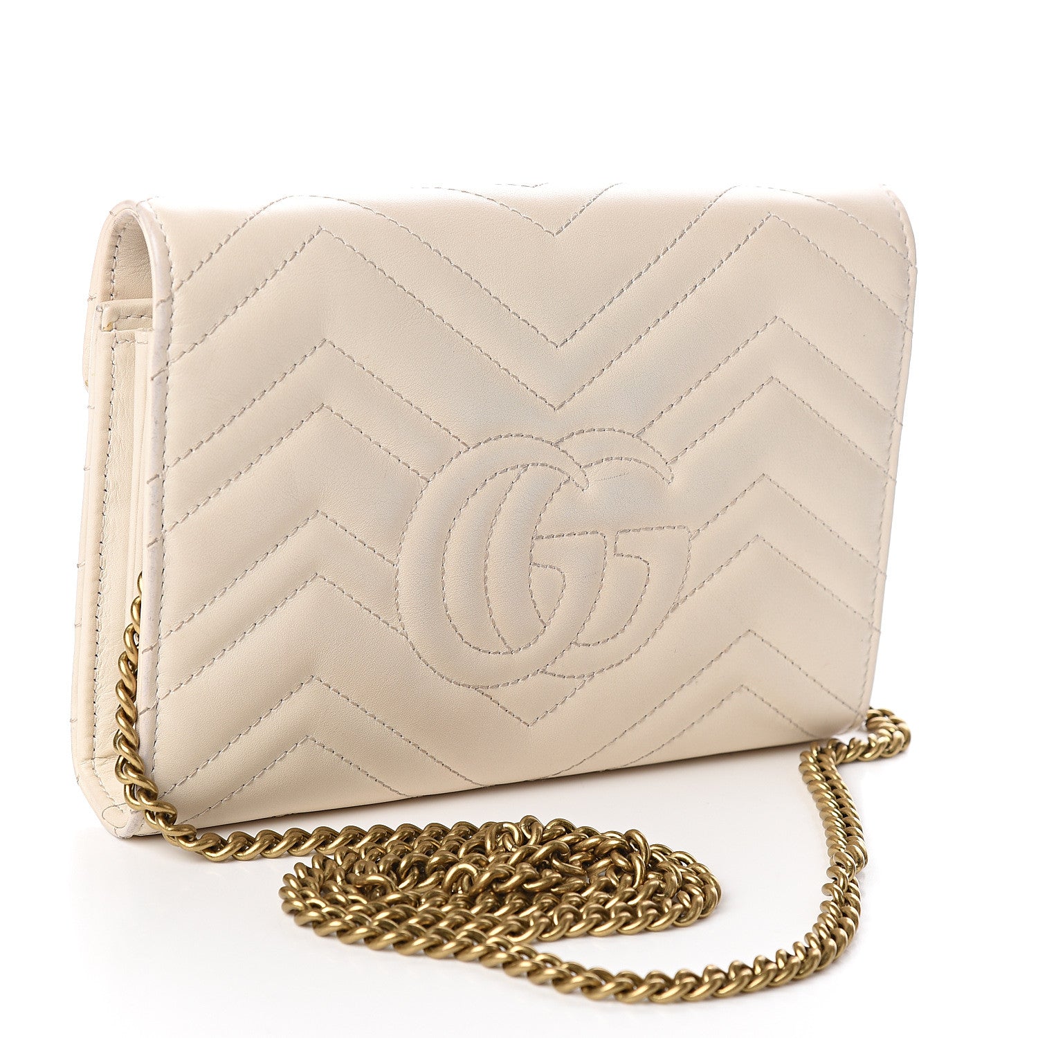 Gucci Calfskin Matelasse GG Marmont Chain Wallet Mystic White 2 of 12