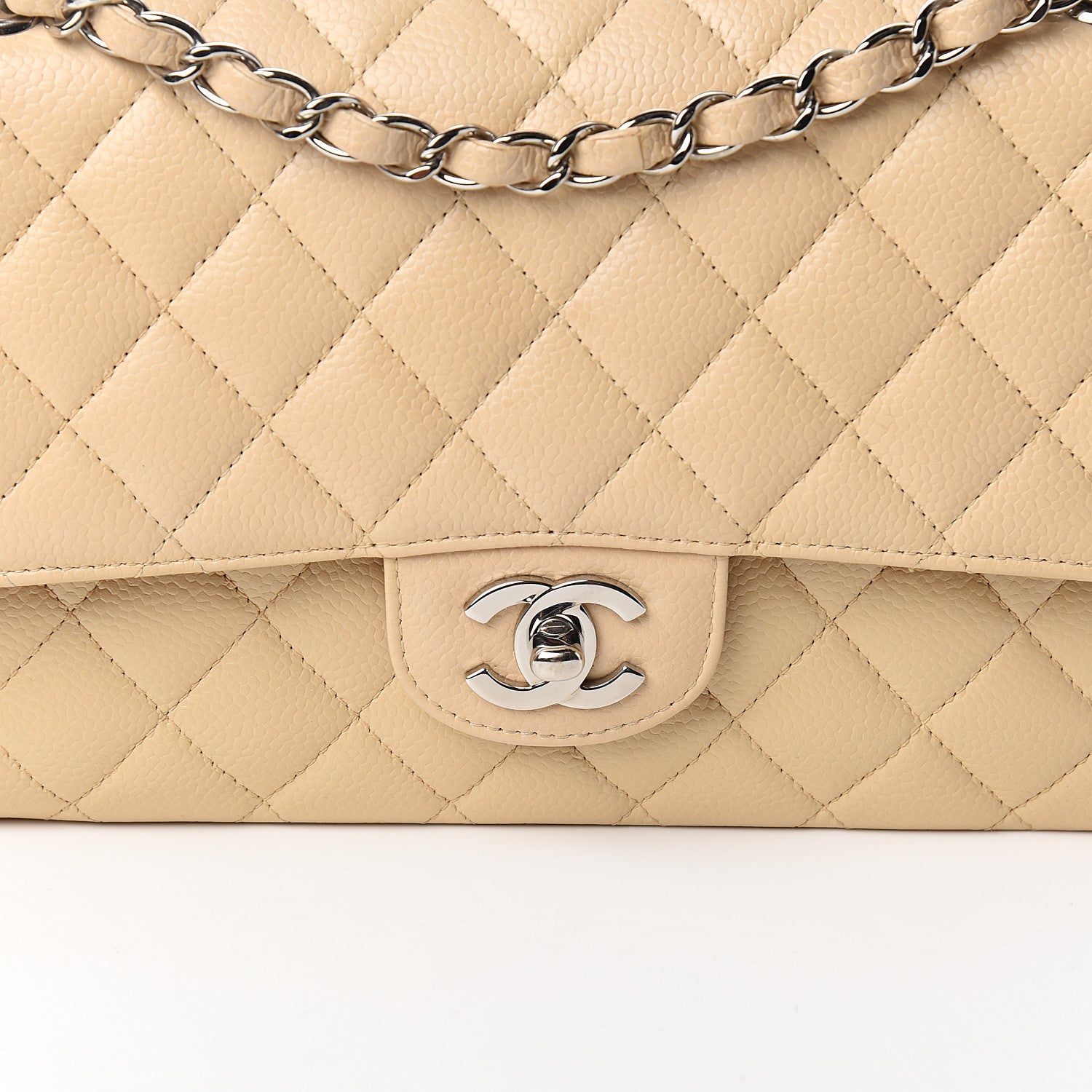 Chanel Caviar Quilted Medium Double Flap Beige 9 of 10