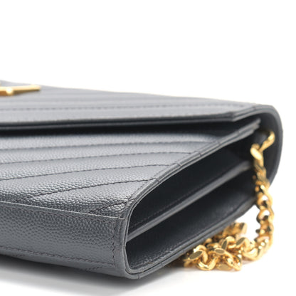 Saint Laurent Grain De Poudre Matelasse Chevron Monogram Chain Wallet Dark Smog 10 of 11