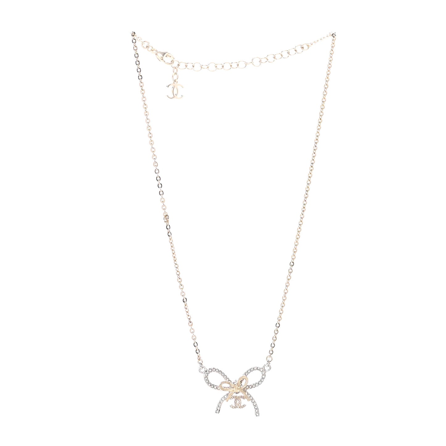 Crystal CC Bow Pendant Necklace Gold Silver