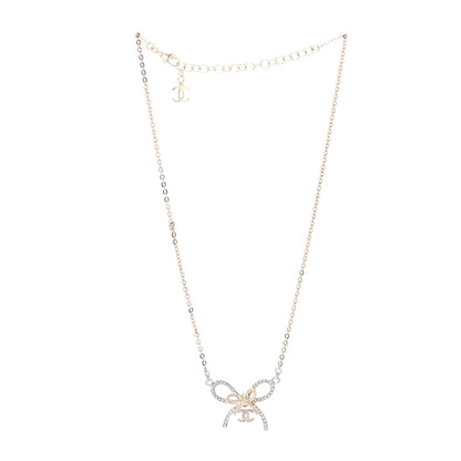 Chanel Crystal CC Bow Pendant Necklace Gold Silver 3 of 7