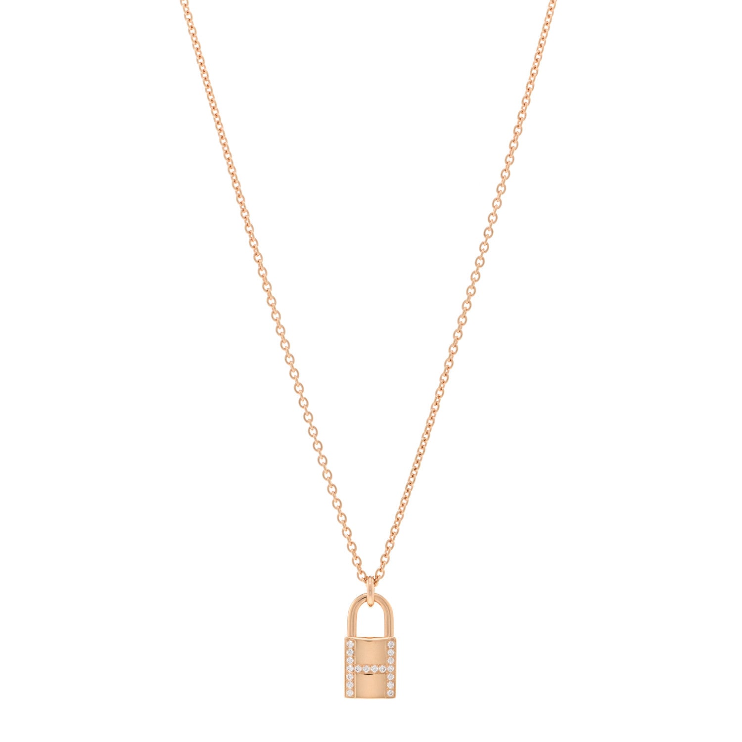 Hermes 18K Rose Gold Diamond Amulettes Cadenas Pendant Necklace 1 of 5