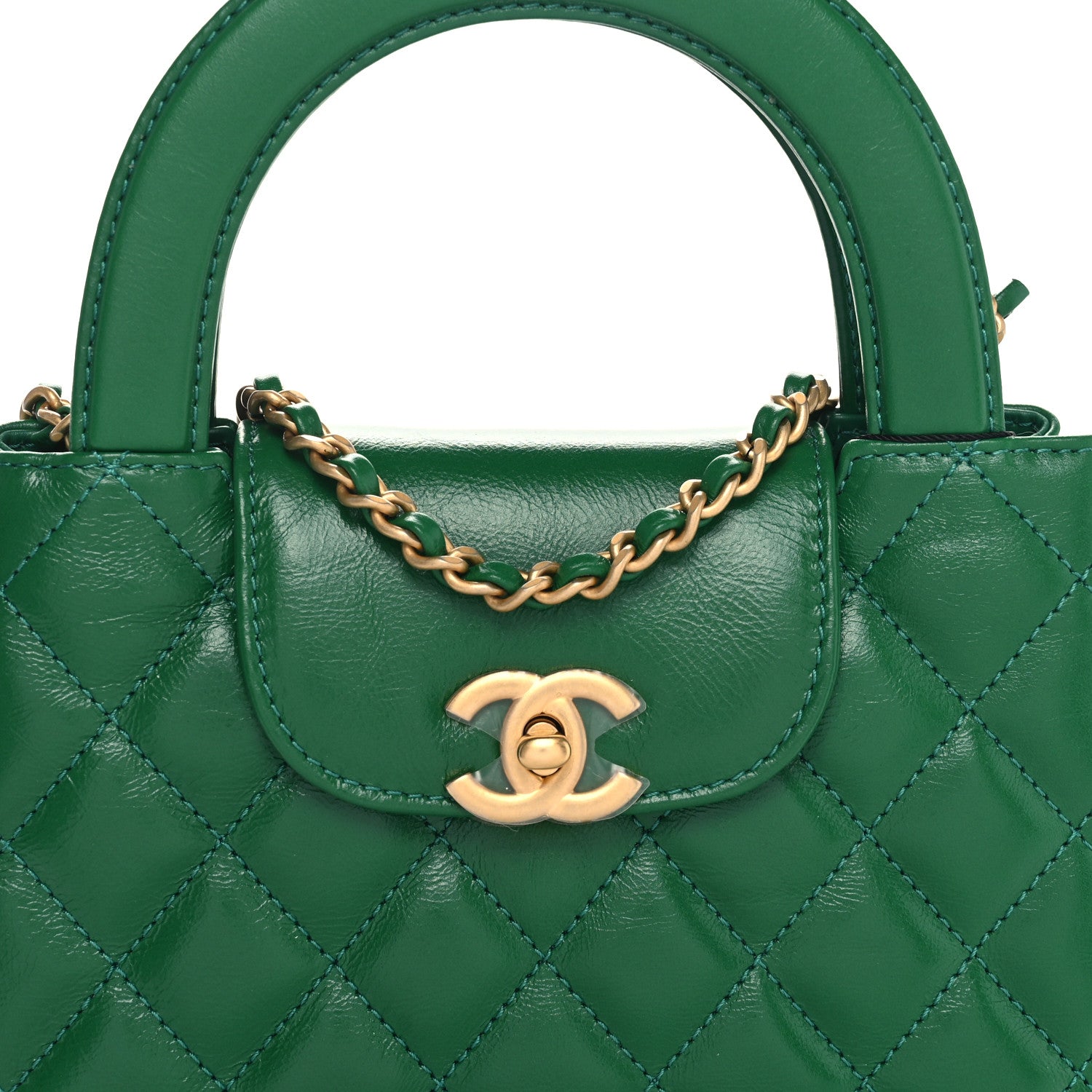 Chanel Shiny Aged Calfskin Quilted Nano Kelly Shopper Green 8 of 11