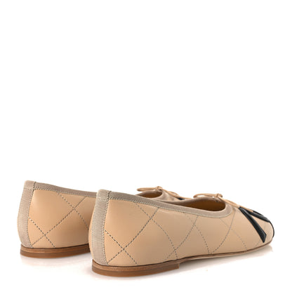 Chanel Lambskin Quilted CC Cambon Ballet Flats 38 Beige Black 5 of 11