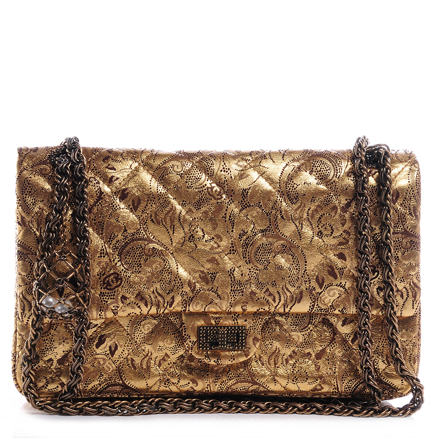 Chanel Buffalo Leather Hand Painted Lace 2.55 Reissue 226 Flap Gold 1 of 9