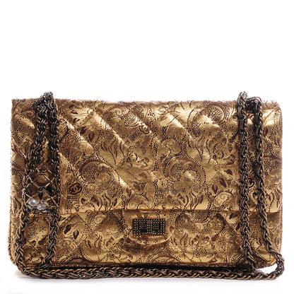 Chanel Buffalo Leather Hand Painted Lace 2.55 Reissue 226 Flap Gold 1 of 9
