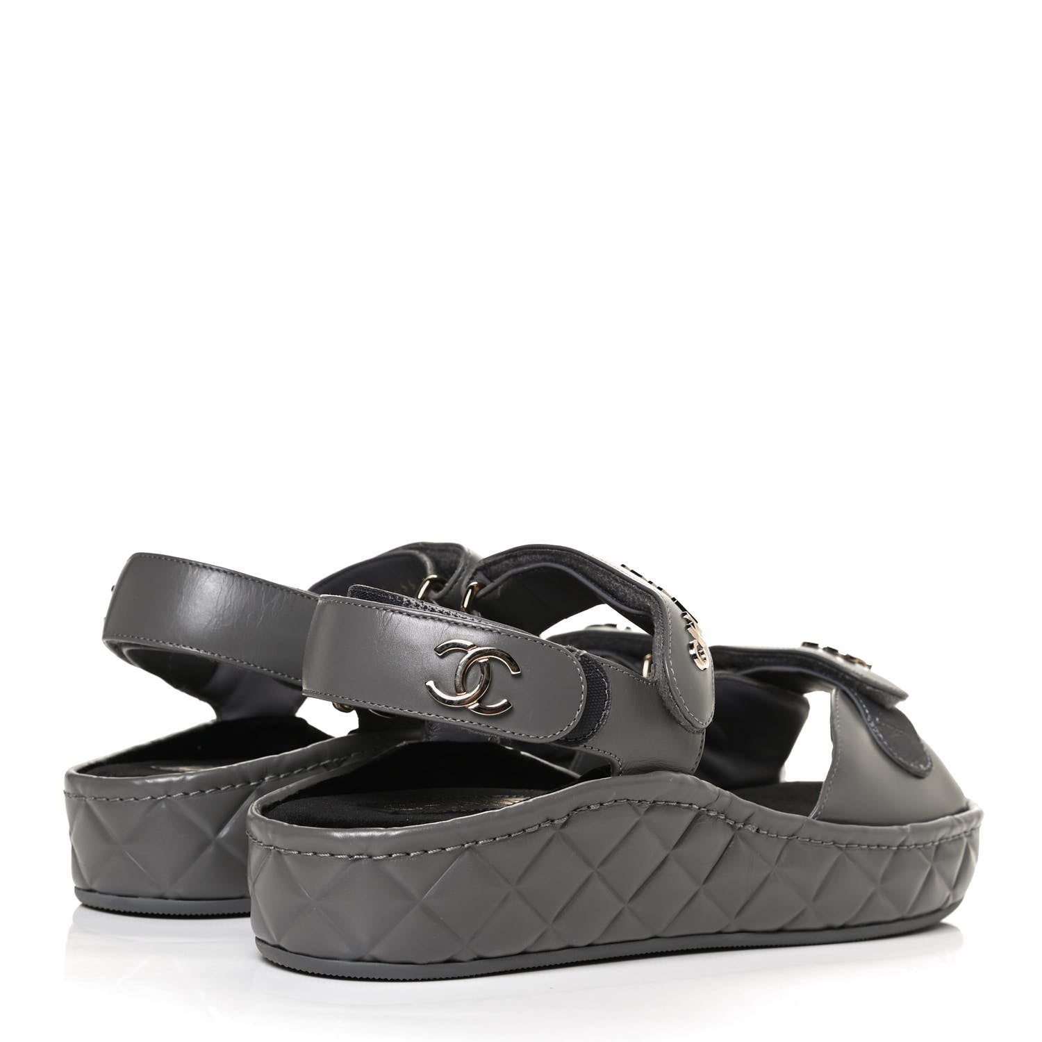 Chanel Shiny Calfskin Logo Platform Sandals 38 Grey 4 of 12
