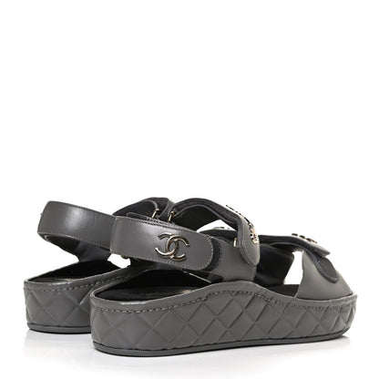 Chanel Shiny Calfskin Logo Platform Sandals 38 Grey 4 of 12