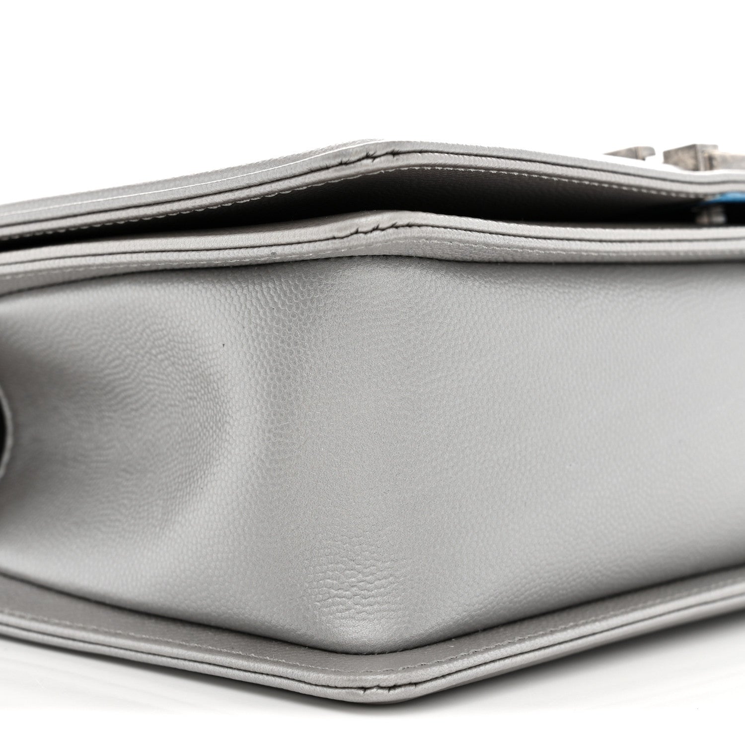 Chanel Metallic Caviar Chevron Quilted Medium Boy Flap Silver 9 of 10