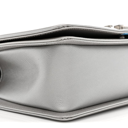 Chanel Metallic Caviar Chevron Quilted Medium Boy Flap Silver 9 of 10