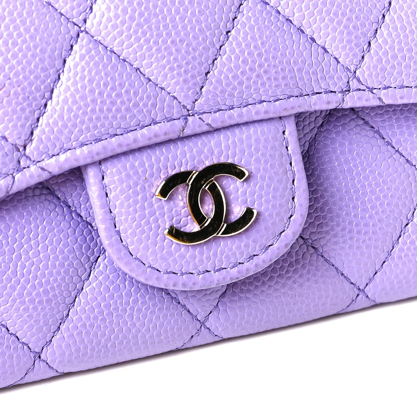Caviar Quilted Flap Card Holder Wallet Purple