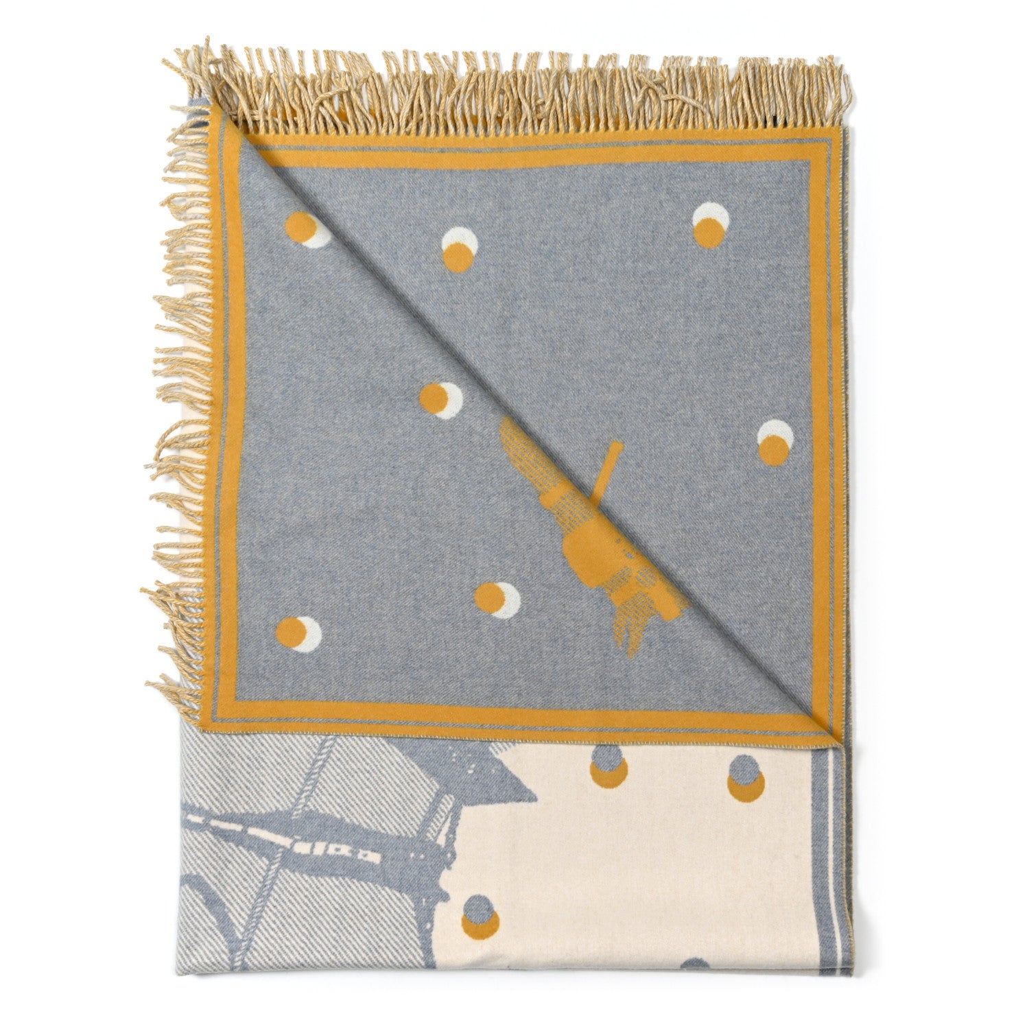 Hermes Merinos Wool Cashmere Cheval Cabriolet Blanket Galet 2 of 3